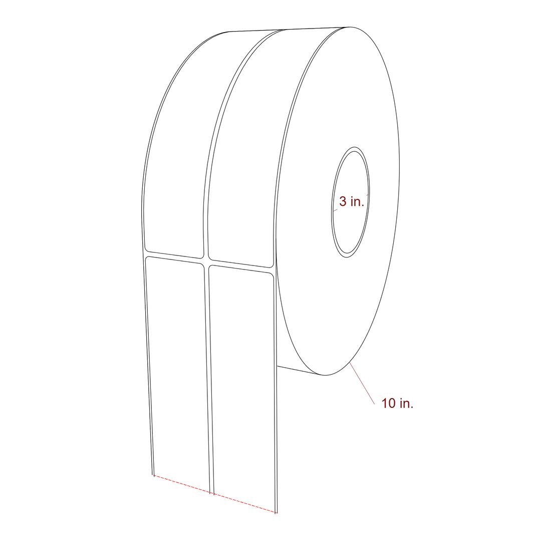 1.75 Inch x 8 Inch Rectangle Inkjet Label Roll - 3 Inch Core - 10 Inch Roll OD - 2Up - 3D Perspective