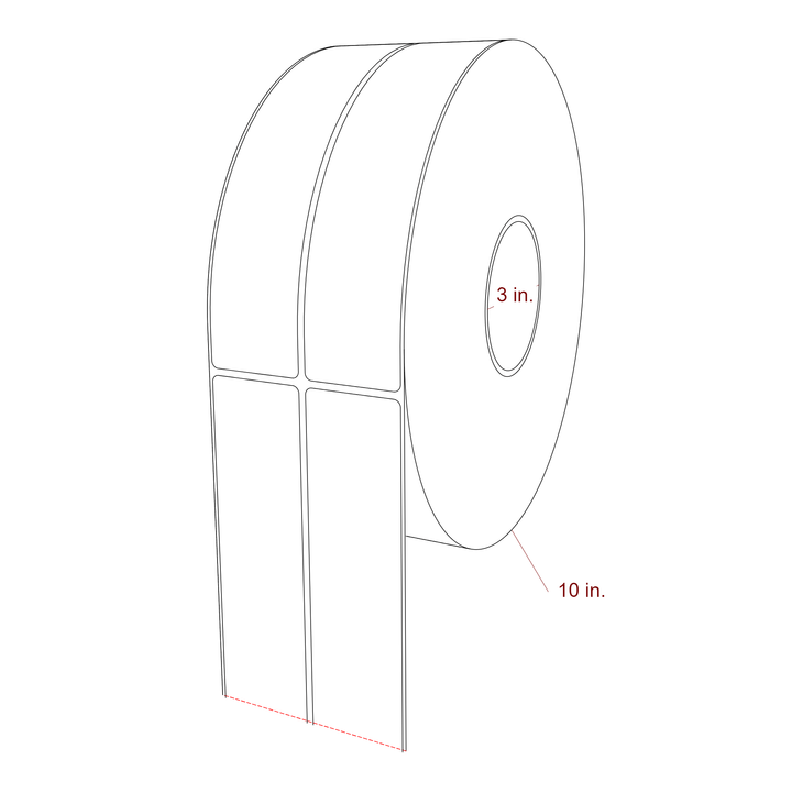 1.75 Inch x 8 Inch Rectangle Inkjet Label Roll - 3 Inch Core - 10 Inch Roll OD - 2Up - 3D Perspective