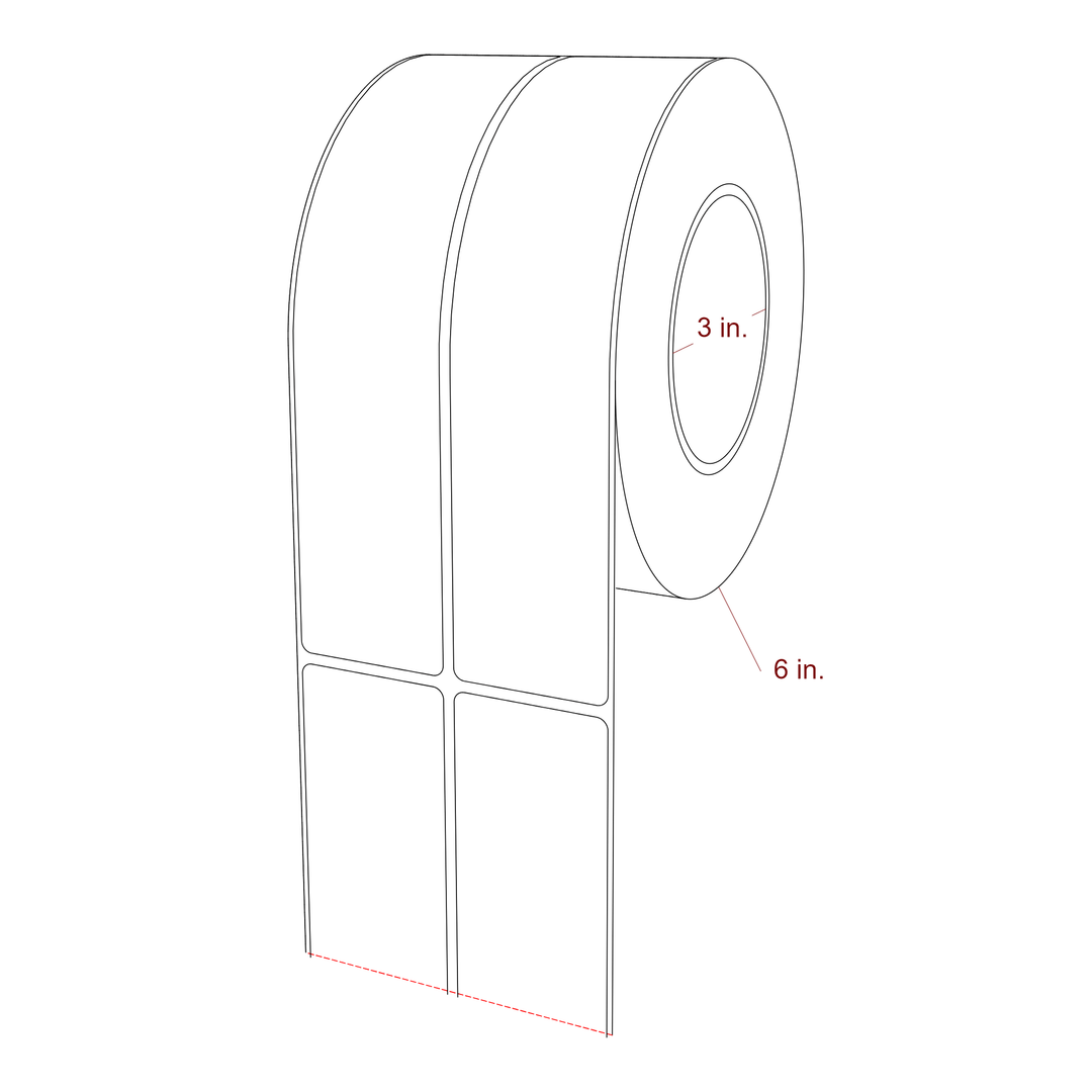 1.75 Inch x 8 Inch Rectangle Inkjet Label Roll - 3 Inch Core - 6 Inch Roll OD - 2Up - 3D Perspective