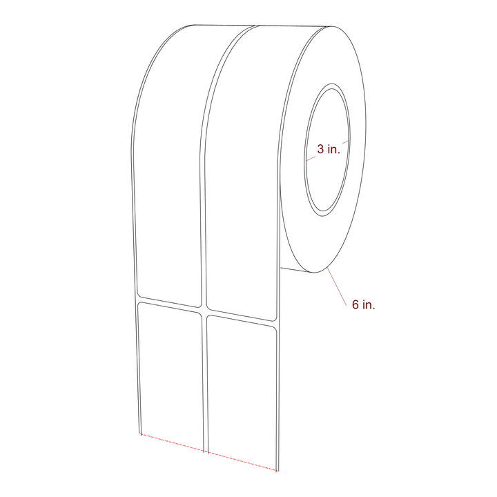 1.75 Inch x 8 Inch Rectangle Inkjet Label Roll - 3 Inch Core - 6 Inch Roll OD - 2Up - 3D Perspective