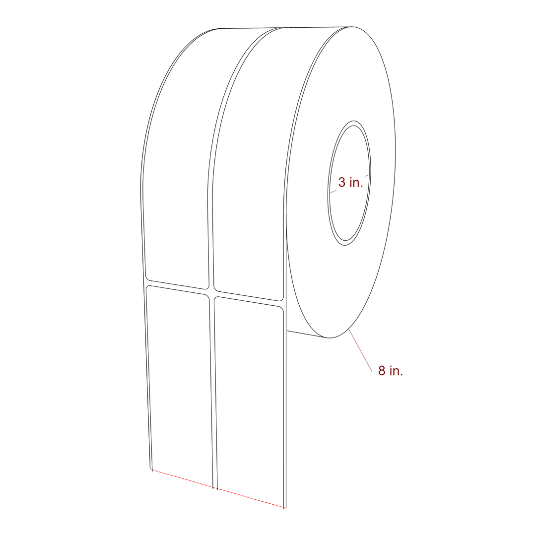 1.75 Inch x 8 Inch Rectangle Inkjet Label Roll - 3 Inch Core - 8 Inch Roll OD - 2Up - 3D Perspective