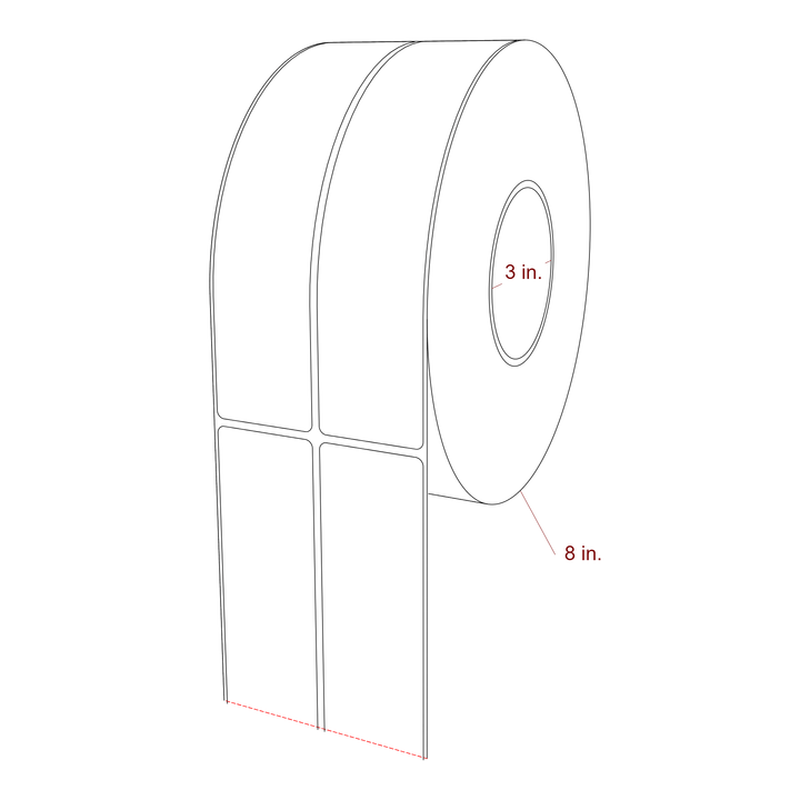 1.75 Inch x 8 Inch Rectangle Inkjet Label Roll - 3 Inch Core - 8 Inch Roll OD - 2Up - 3D Perspective