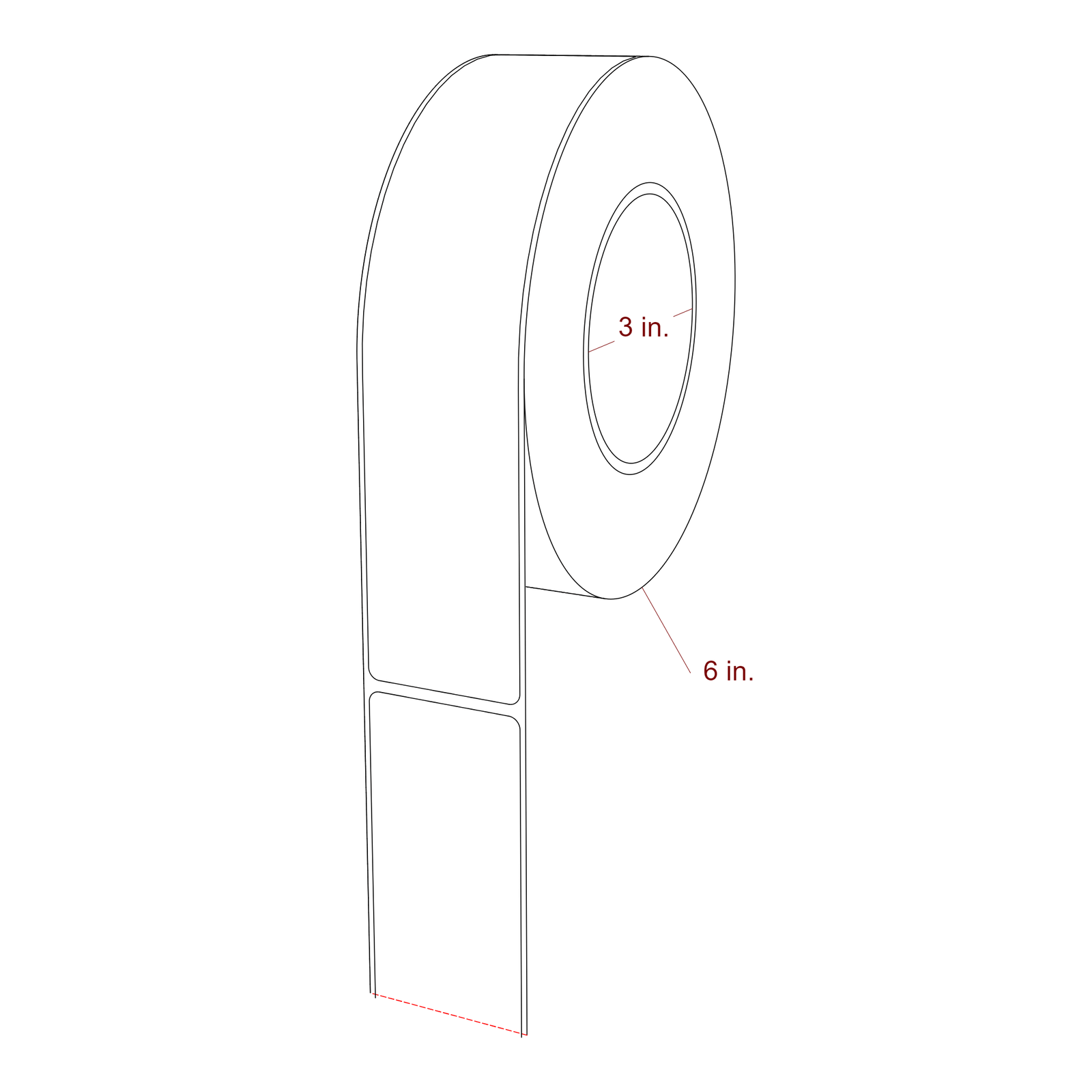 1.75 Inch x 8 Inch Rectangle Inkjet Label Roll - 3 Inch Core - 6 Inch Roll OD - 3D Perspective