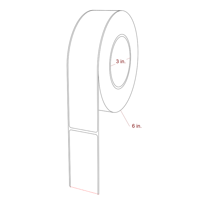 1.75 Inch x 8 Inch Rectangle Inkjet Label Roll - 3 Inch Core - 6 Inch Roll OD - 3D Perspective