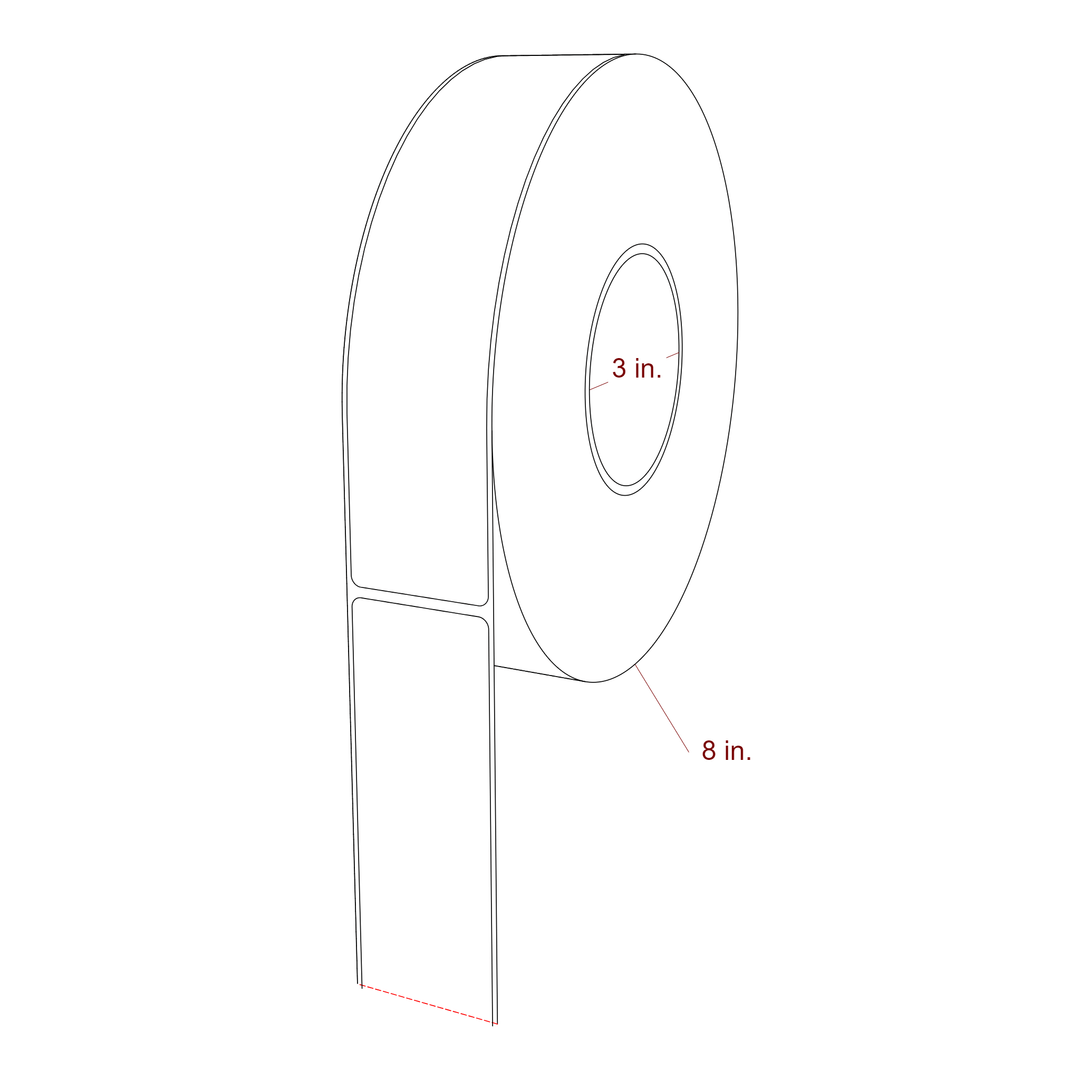 1.75 Inch x 8 Inch Rectangle Inkjet Label Roll - 3 Inch Core - 8 Inch Roll OD - 3D Perspective