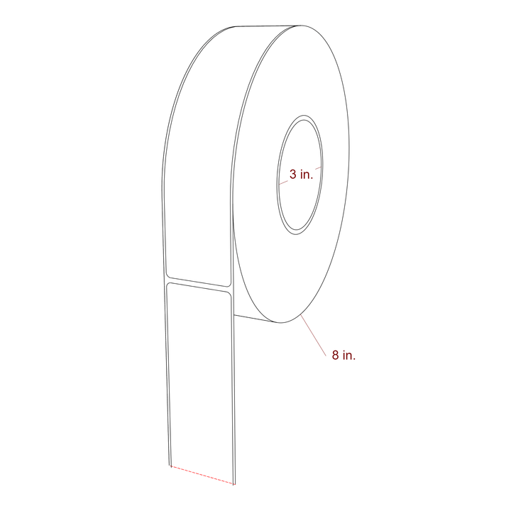 1.75 Inch x 8 Inch Rectangle Inkjet Label Roll - 3 Inch Core - 8 Inch Roll OD - 3D Perspective