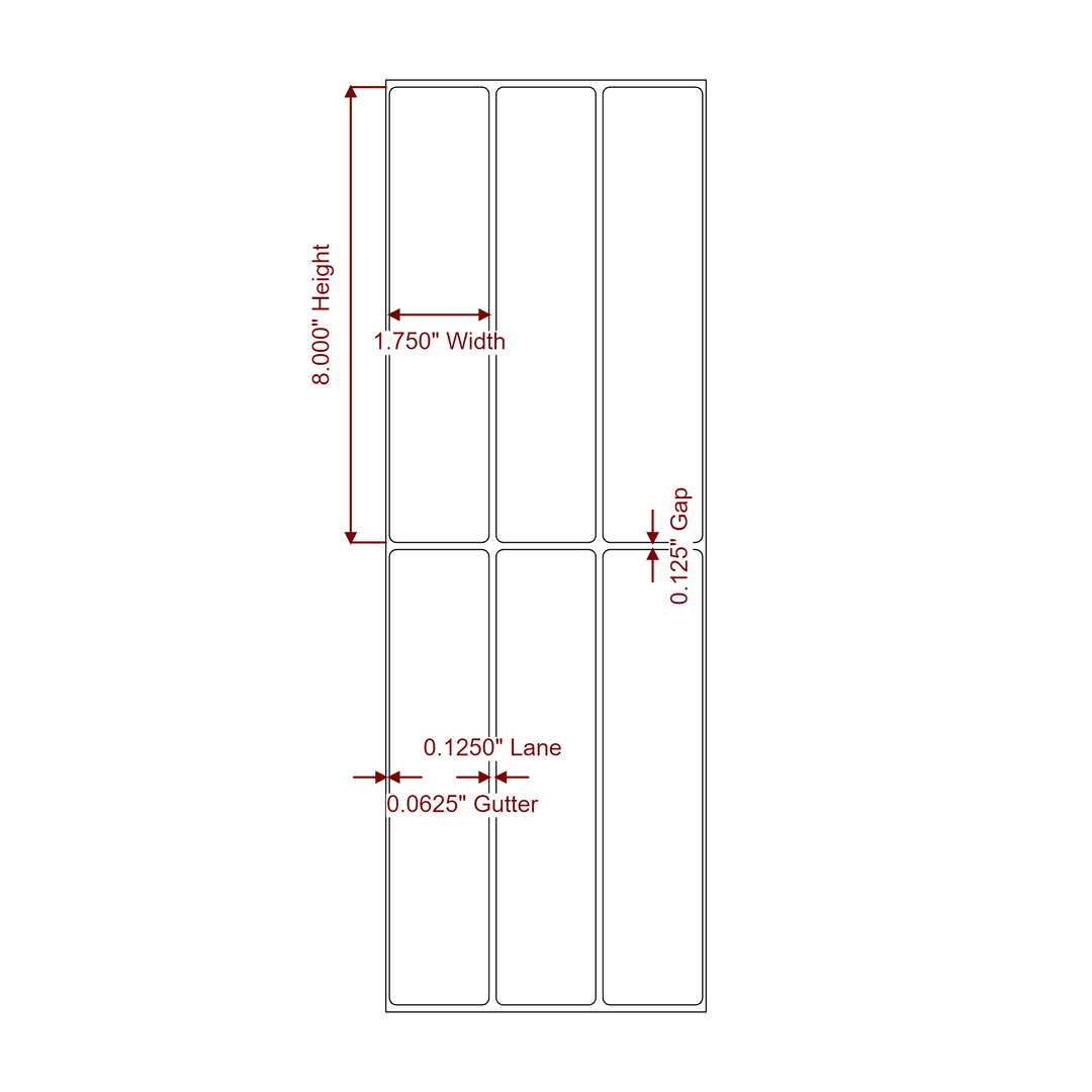 1.75 Inch x 8 Inch Rectangle Inkjet Label Roll - 3Up - 2D Drawing