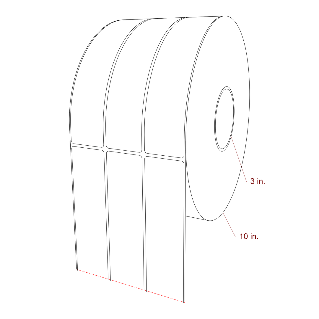 1.75 Inch x 8 Inch Rectangle Inkjet Label Roll - 3 Inch Core - 10 Inch Roll OD - 3Up - 3D Perspective
