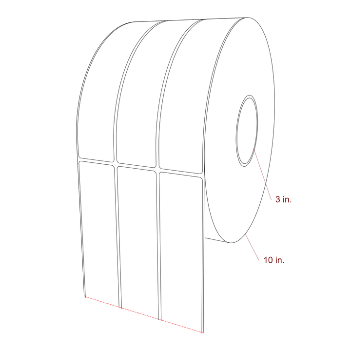 1.75 Inch x 8 Inch Rectangle Inkjet Label Roll - 3 Inch Core - 10 Inch Roll OD - 3Up - 3D Perspective