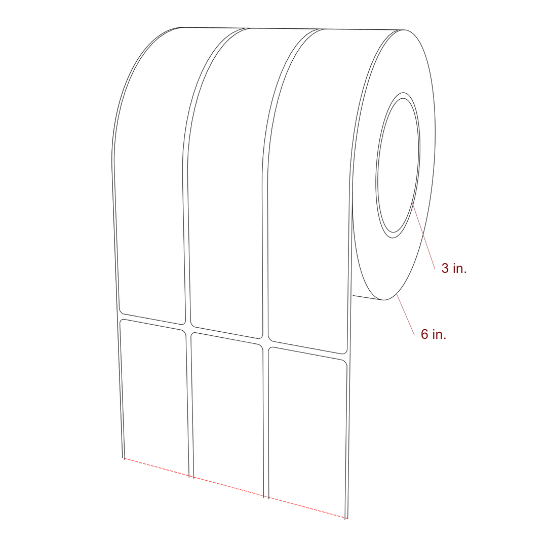 1.75 Inch x 8 Inch Rectangle Inkjet Label Roll - 3 Inch Core - 6 Inch Roll OD - 3Up - 3D Perspective