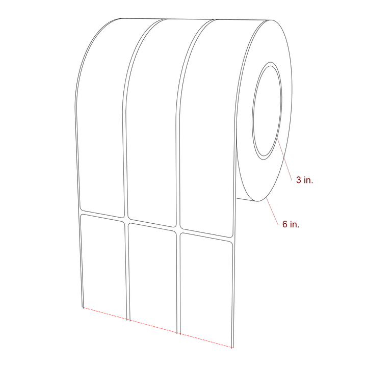 1.75 Inch x 8 Inch Rectangle Inkjet Label Roll - 3 Inch Core - 6 Inch Roll OD - 3Up - 3D Perspective
