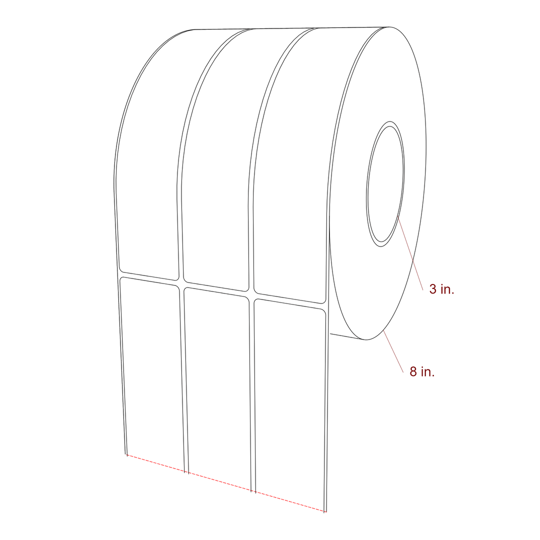 1.75 Inch x 8 Inch Rectangle Inkjet Label Roll - 3 Inch Core - 8 Inch Roll OD - 3Up - 3D Perspective