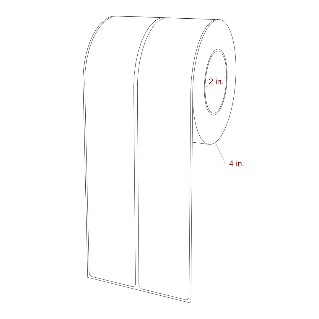 1.75 Inch x 9.75 Inch Rectangle Inkjet Label Roll - 2 Inch Core - 4 Inch Roll OD - 2Up - 3D Perspective