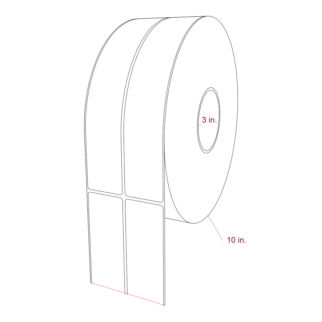 1.75 Inch x 9.75 Inch Rectangle Inkjet Label Roll - 3 Inch Core - 10 Inch Roll OD - 2Up - 3D Perspective