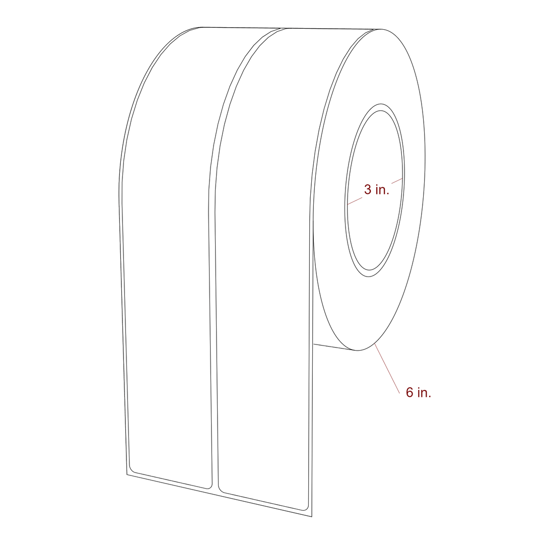 1.75 Inch x 9.75 Inch Rectangle Inkjet Label Roll - 3 Inch Core - 6 Inch Roll OD - 2Up - 3D Perspective