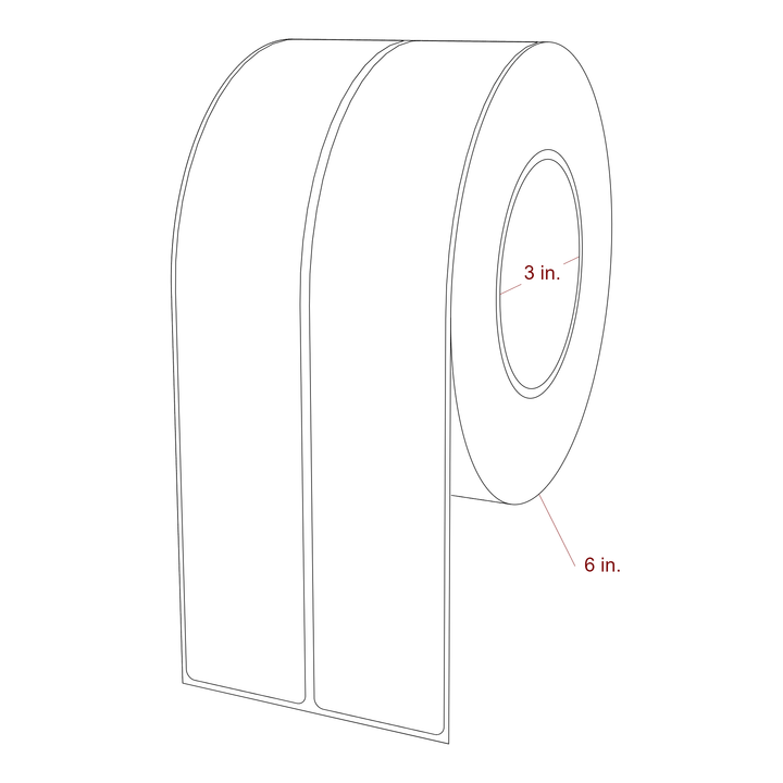 1.75 Inch x 9.75 Inch Rectangle Inkjet Label Roll - 3 Inch Core - 6 Inch Roll OD - 2Up - 3D Perspective