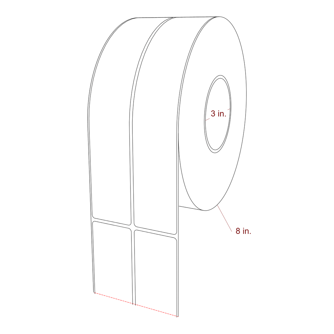 1.75 Inch x 9.75 Inch Rectangle Inkjet Label Roll - 3 Inch Core - 8 Inch Roll OD - 2Up - 3D Perspective