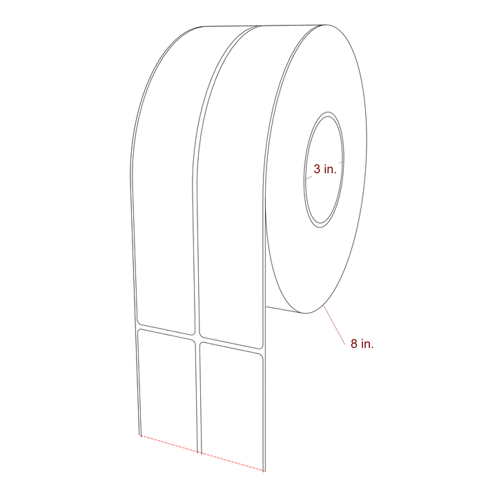 1.75 Inch x 9.75 Inch Rectangle Inkjet Label Roll - 3 Inch Core - 8 Inch Roll OD - 2Up - 3D Perspective