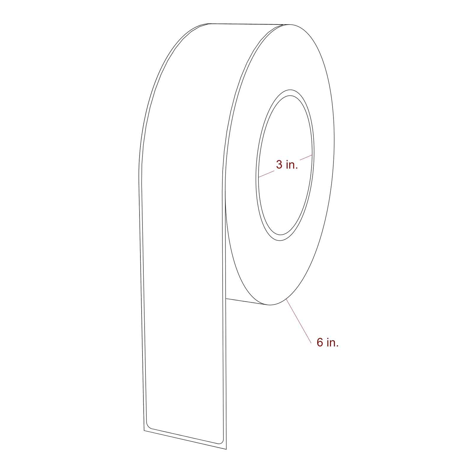 1.75 Inch x 9.75 Inch Rectangle Inkjet Label Roll - 3 Inch Core - 6 Inch Roll OD - 3D Perspective