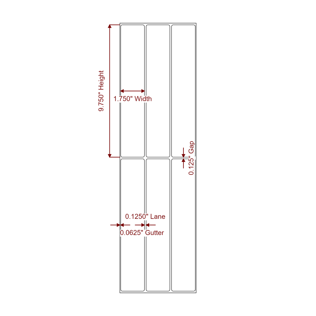 1.75 Inch x 9.75 Inch Rectangle Inkjet Label Roll - 3Up - 2D Drawing