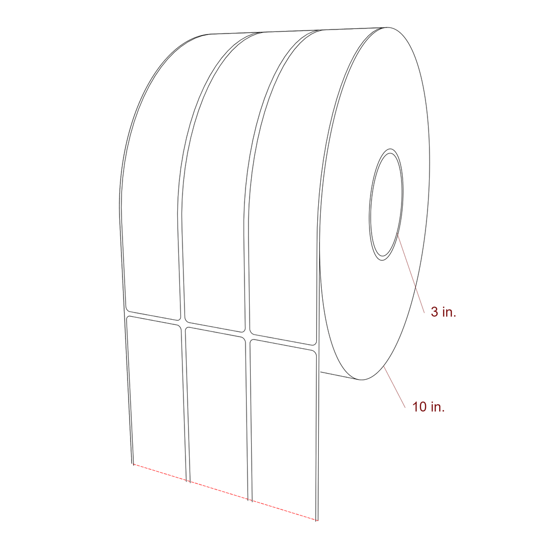 1.75 Inch x 9.75 Inch Rectangle Inkjet Label Roll - 3 Inch Core - 10 Inch Roll OD - 3Up - 3D Perspective