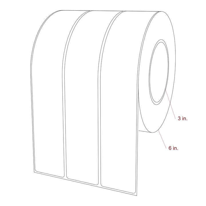 1.75 Inch x 9.75 Inch Rectangle Inkjet Label Roll - 3 Inch Core - 6 Inch Roll OD - 3Up - 3D Perspective