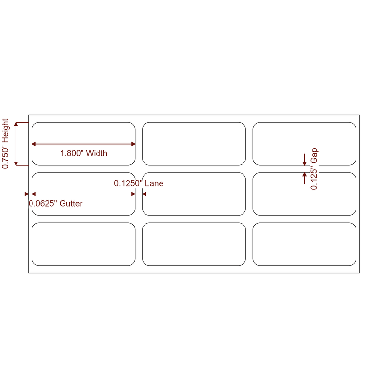 1.8" x 0.75" Inkjet Label Rolls | 3-Up | Fits Epson ColorWorks & Primera - Label Diagram