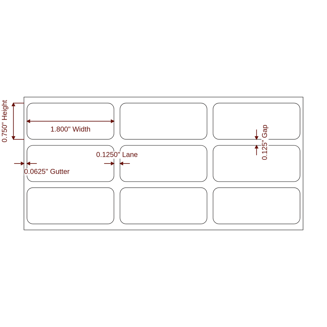 1.8" x 0.75" Rectangle Roll for Epson ColorWorks & Primera Printers; 1.8" x 0.75" Rectangle Label Diagram