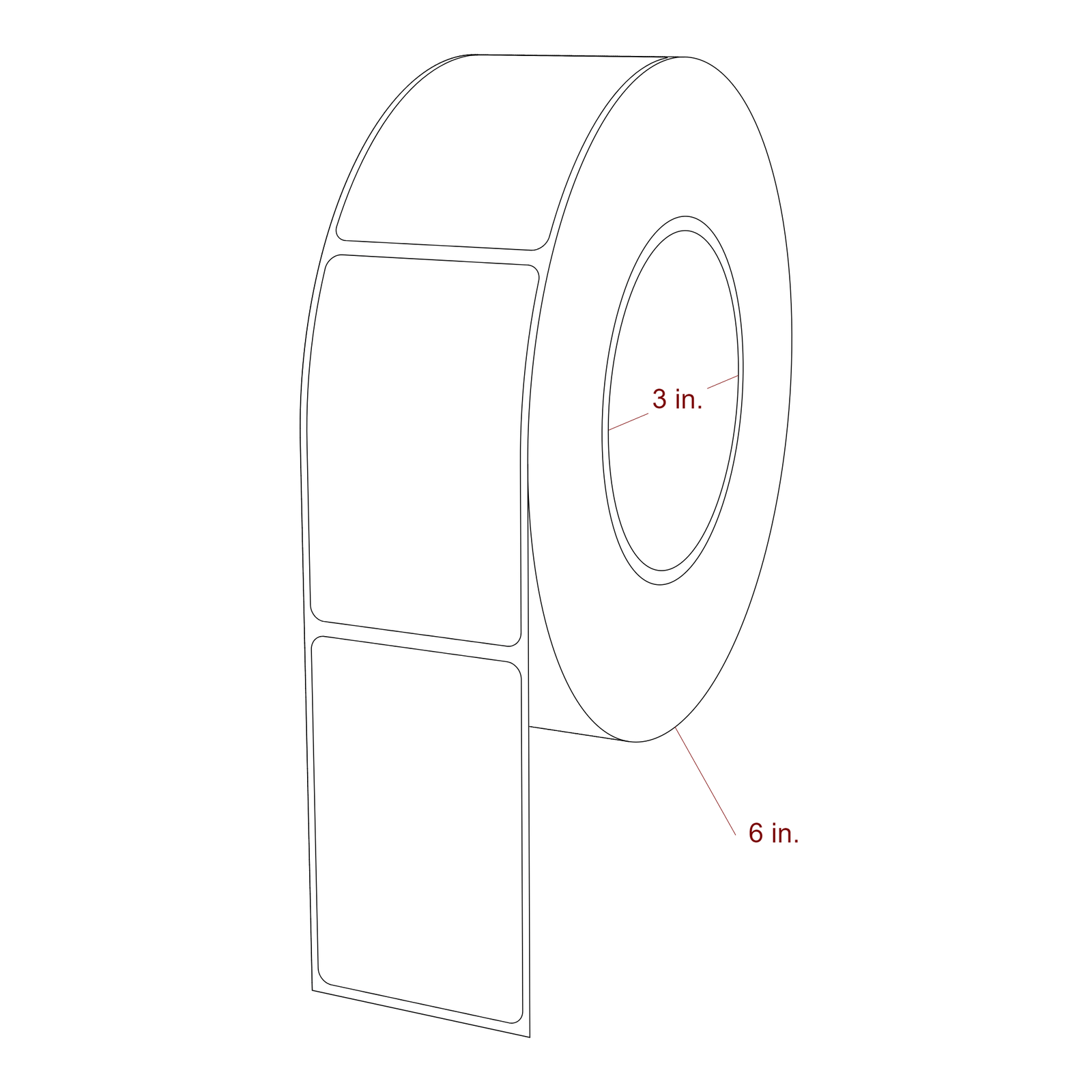 1.9 Inch x 3 Inch Rectangle Inkjet Label Roll - 3 Inch Core - 6 Inch Roll OD - 3D Perspective