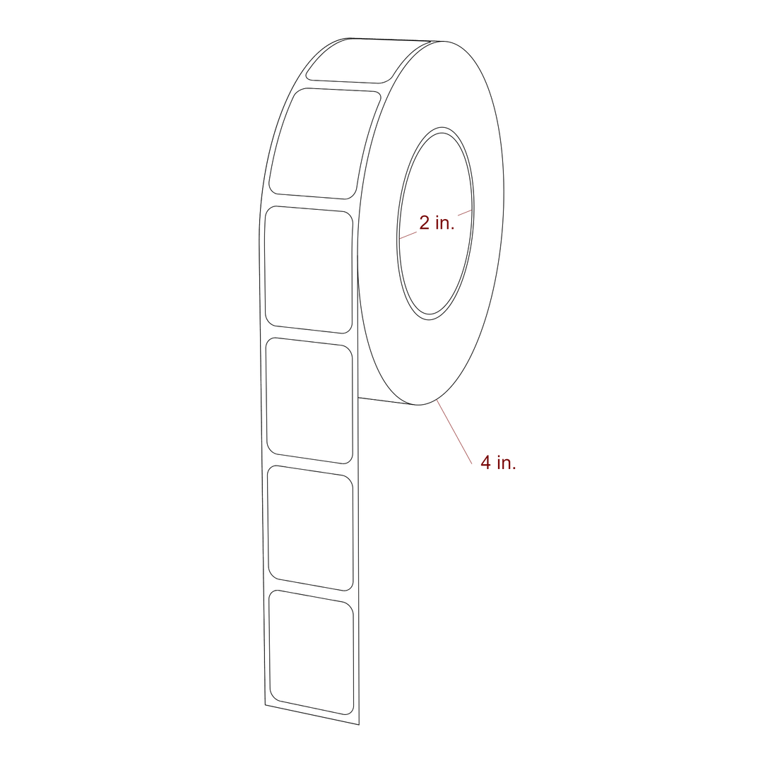 1 Inch x 1.25 Inch Rectangle Inkjet Label Roll - 2 Inch Core - 4 Inch Roll OD - 3D Perspective