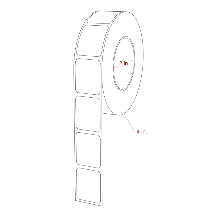 1 Inch x 1.25 Inch Rectangle Inkjet Label Roll - 2 Inch Core - 4 Inch Roll OD - 3D Perspective