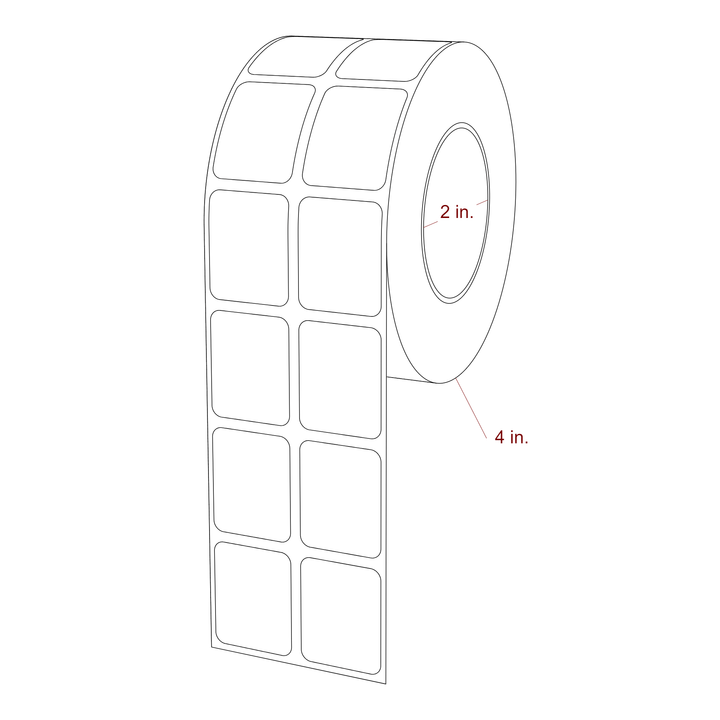 1 Inch x 1.25 Inch Rectangle Inkjet Label Roll - 2 Inch Core - 4 Inch Roll OD - 2Up - 3D Perspective