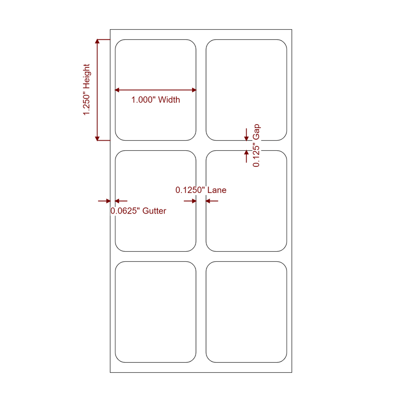 1" x 1.25" Inkjet Label Rolls | 2-Up | Fits Epson ColorWorks & Primera - Label Diagram