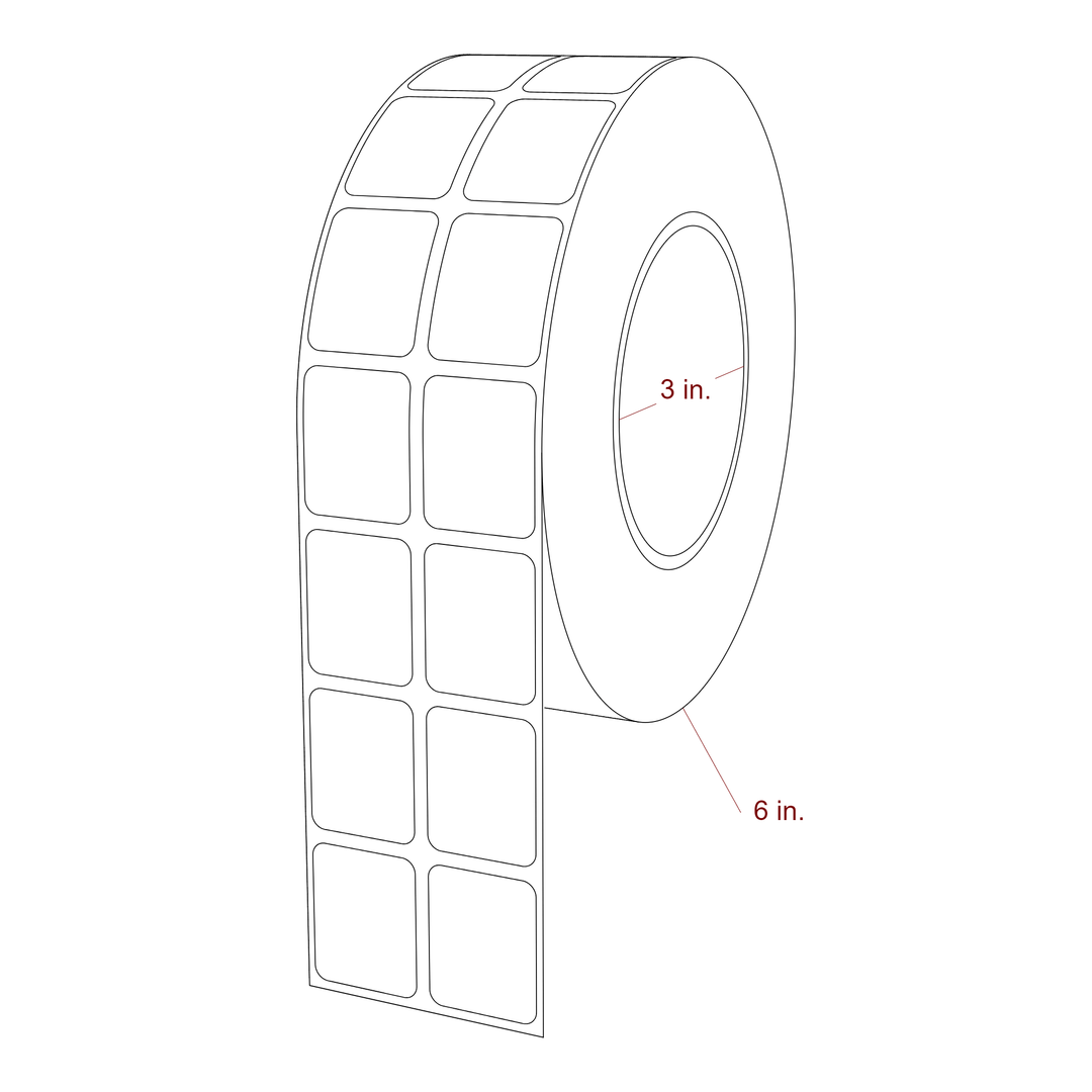 1 Inch x 1.25 Inch Rectangle Inkjet Label Roll - 3 Inch Core - 6 Inch Roll OD - 2Up - 3D Perspective