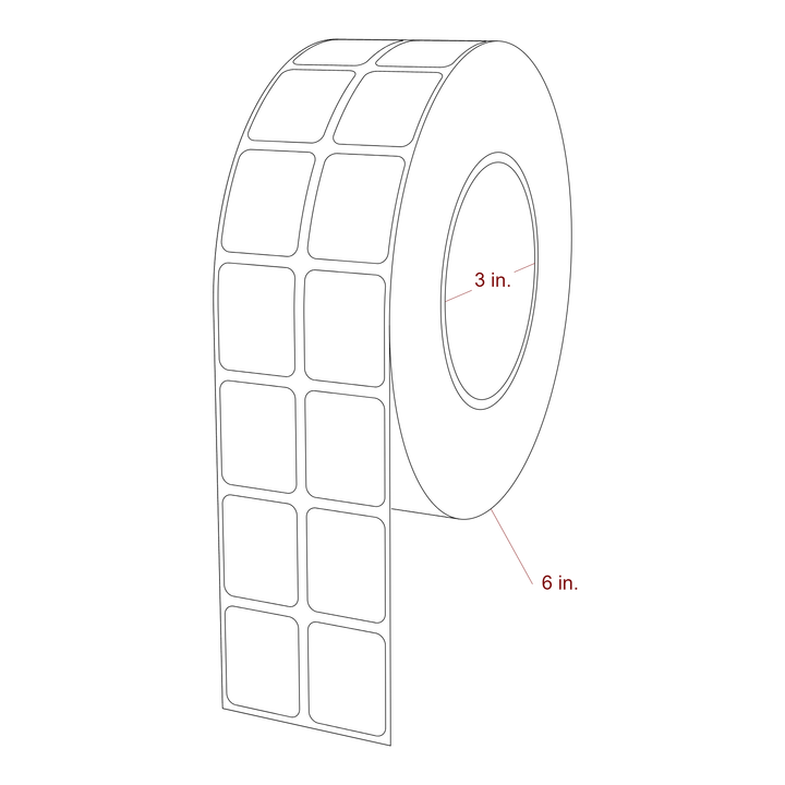 1 Inch x 1.25 Inch Rectangle Inkjet Label Roll - 3 Inch Core - 6 Inch Roll OD - 2Up - 3D Perspective