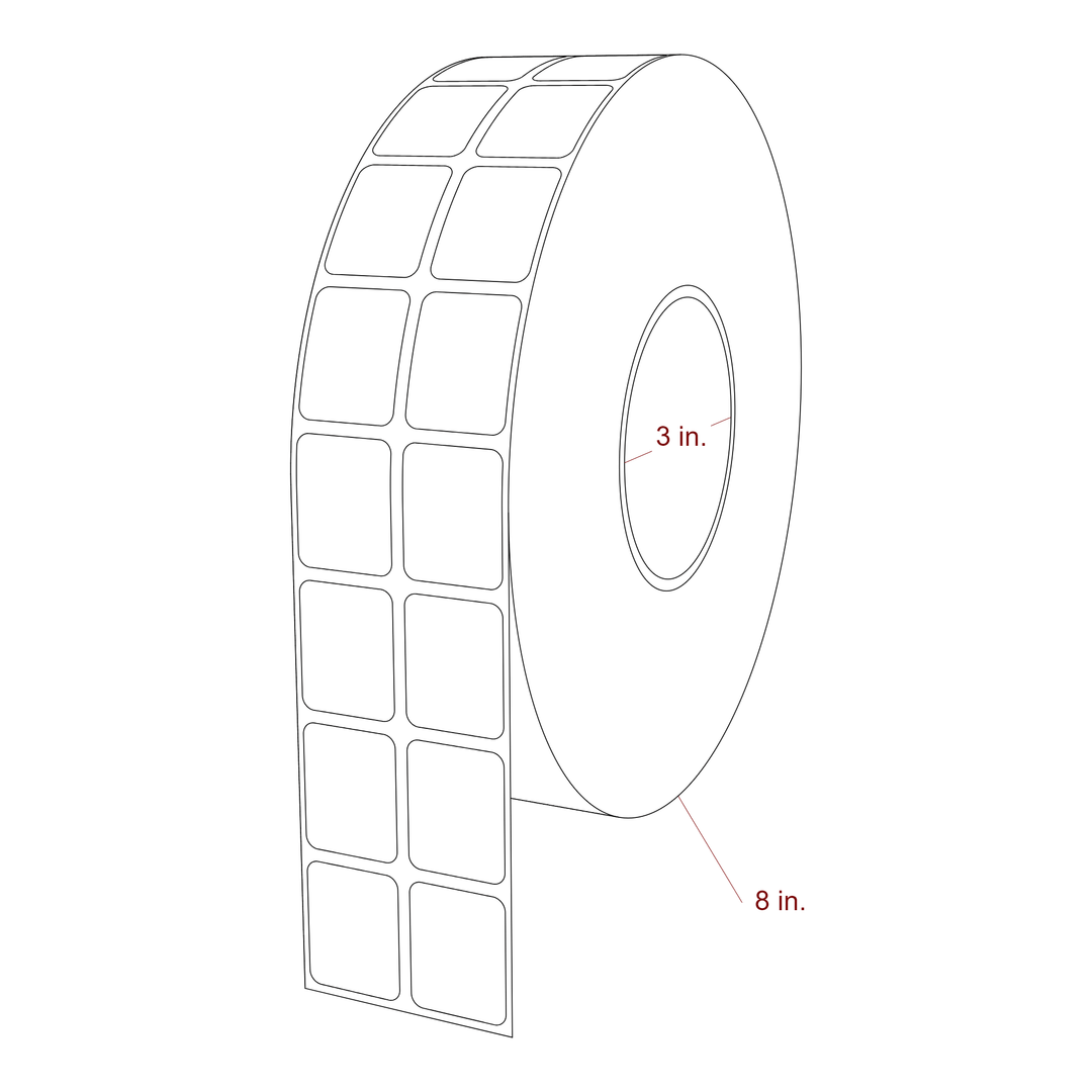 1 Inch x 1.25 Inch Rectangle Inkjet Label Roll - 3 Inch Core - 8 Inch Roll OD - 2Up - 3D Perspective