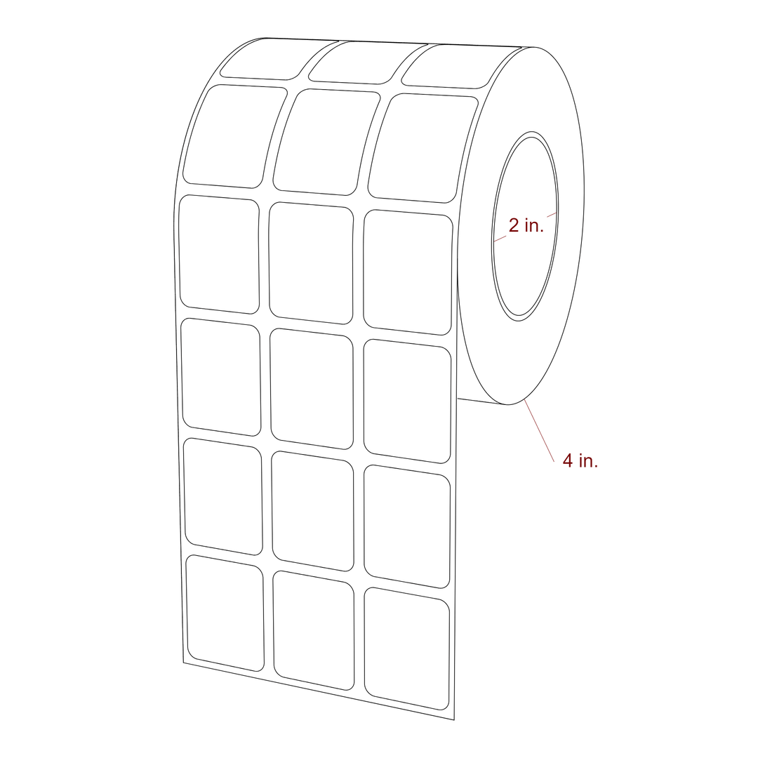 1 Inch x 1.25 Inch Rectangle Inkjet Label Roll - 2 Inch Core - 4 Inch Roll OD - 3Up - 3D Perspective