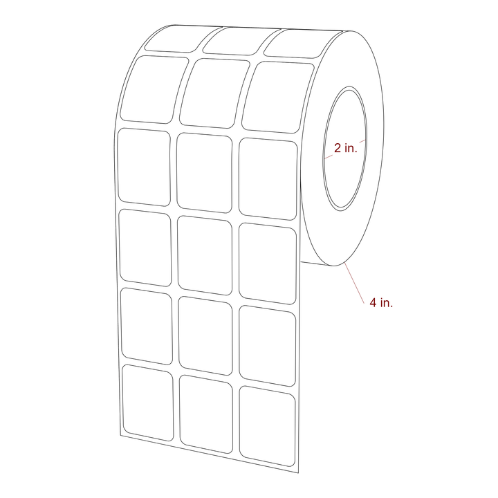1 Inch x 1.25 Inch Rectangle Inkjet Label Roll - 2 Inch Core - 4 Inch Roll OD - 3Up - 3D Perspective