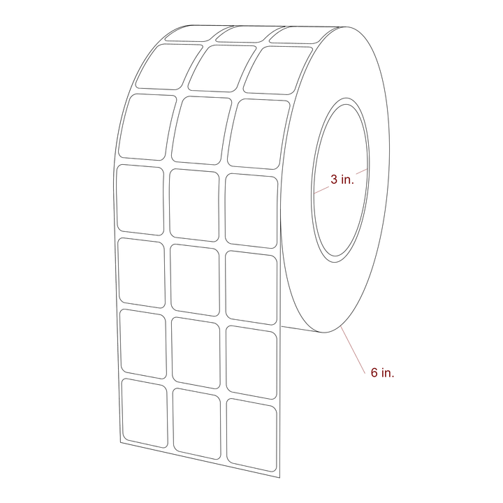 1 Inch x 1.25 Inch Rectangle Inkjet Label Roll - 3 Inch Core - 6 Inch Roll OD - 3Up - 3D Perspective