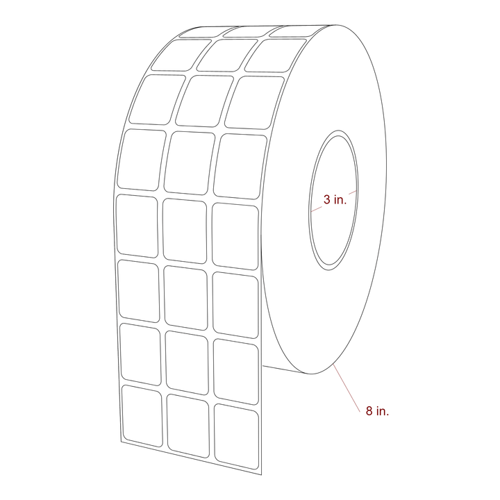 1 Inch x 1.25 Inch Rectangle Inkjet Label Roll - 3 Inch Core - 8 Inch Roll OD - 3Up - 3D Perspective