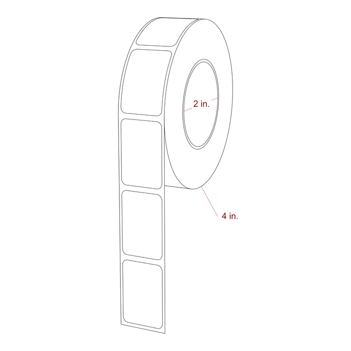1 Inch x 1.5 Inch Rectangle Inkjet Label Roll - 2 Inch Core - 4 Inch Roll OD - 3D Perspective