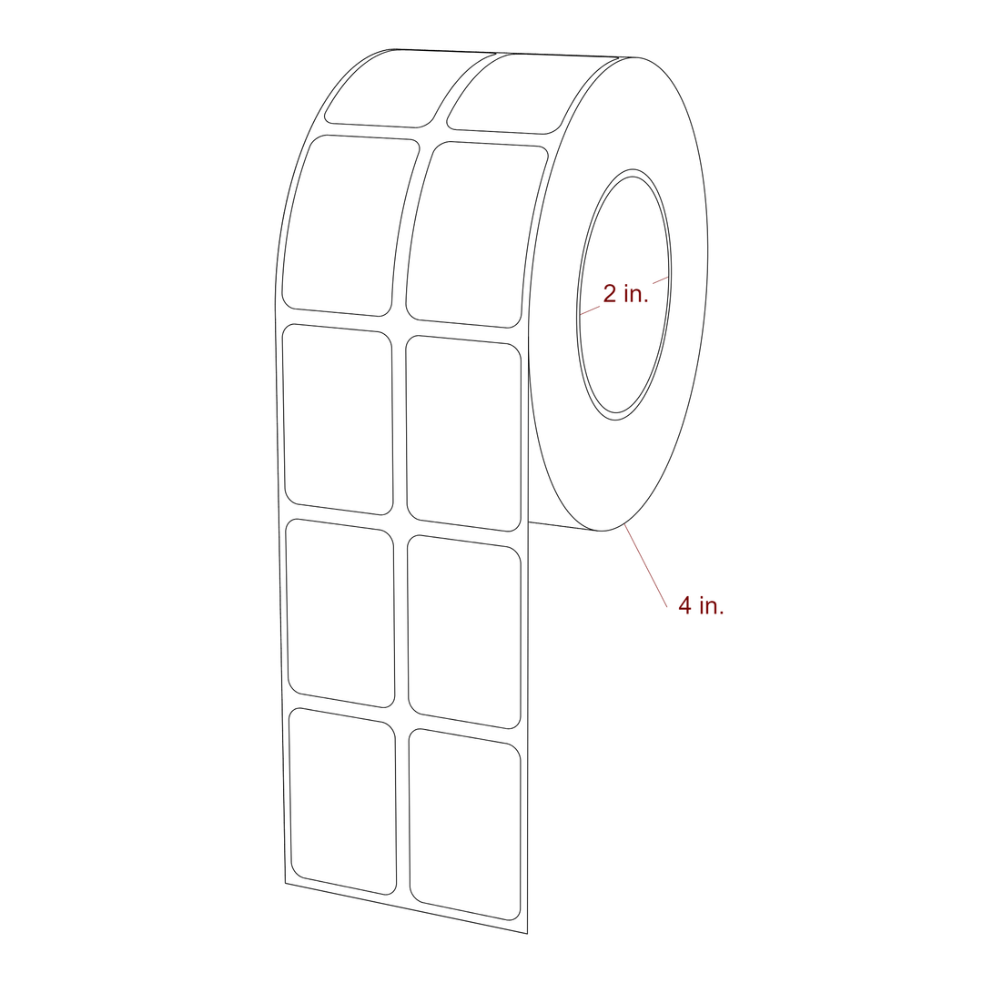1 Inch x 1.5 Inch Rectangle Inkjet Label Roll - 2 Inch Core - 4 Inch Roll OD - 2Up - 3D Perspective