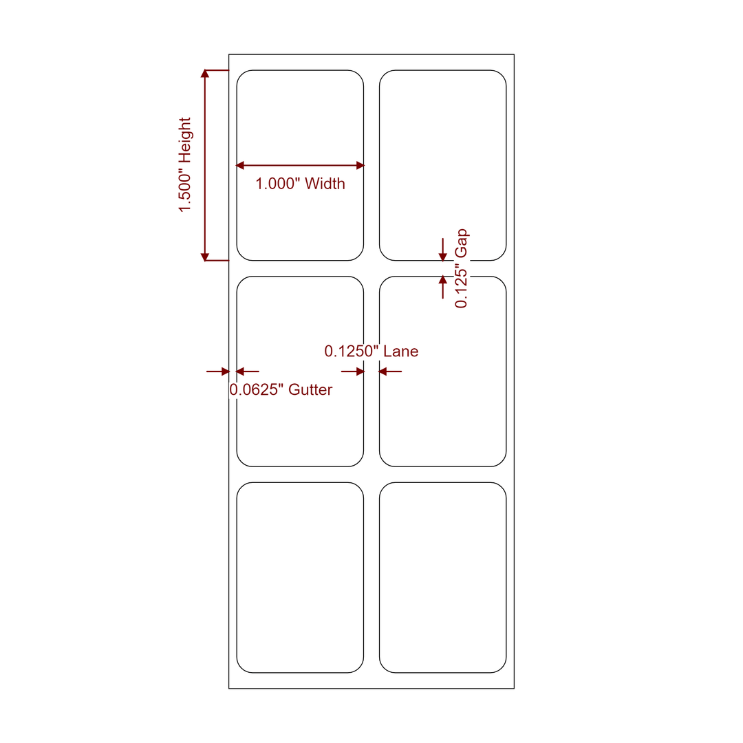 1 Inch x 1.5 Inch Rectangle Inkjet Label Roll - 2Up - 2D Drawing