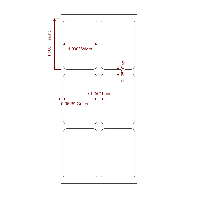 1" x 1.5" Inkjet Label Rolls | 2-Up | Fits Epson ColorWorks & Primera - Label Diagram