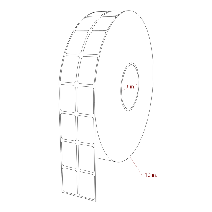 1 Inch x 1.5 Inch Rectangle Inkjet Label Roll - 3 Inch Core - 10 Inch Roll OD - 2Up - 3D Perspective