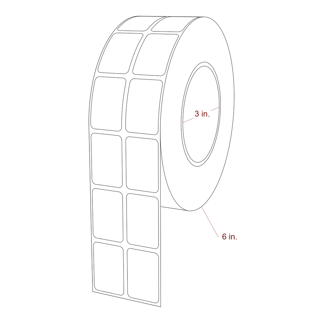 1 Inch x 1.5 Inch Rectangle Inkjet Label Roll - 3 Inch Core - 6 Inch Roll OD - 2Up - 3D Perspective