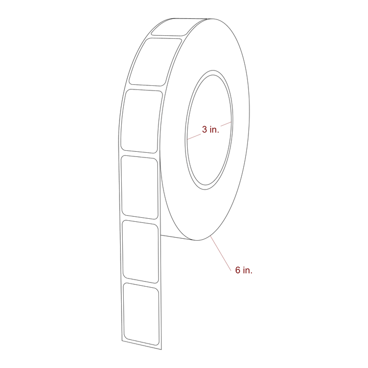1 Inch x 1.5 Inch Rectangle Inkjet Label Roll - 3 Inch Core - 6 Inch Roll OD - 3D Perspective