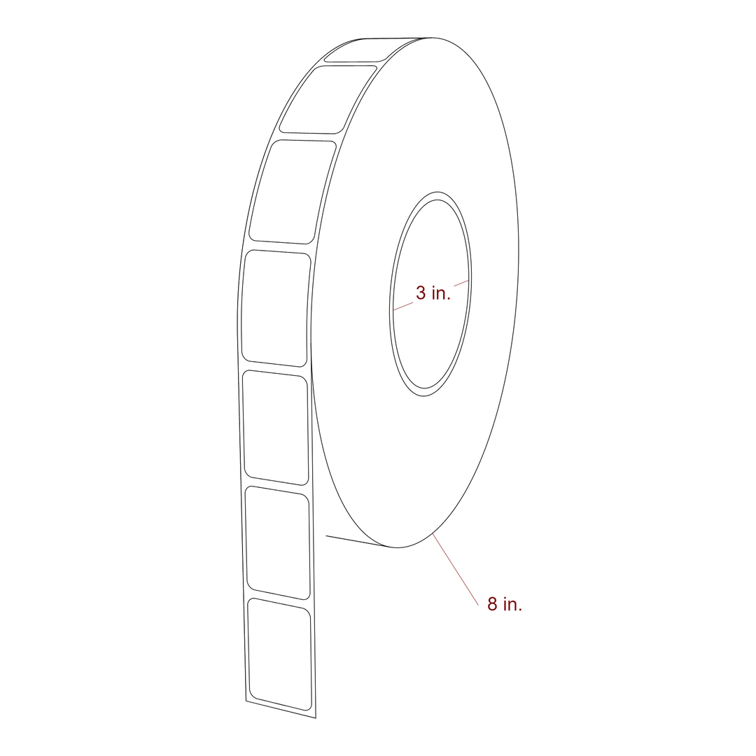 1 Inch x 1.5 Inch Rectangle Inkjet Label Roll - 3 Inch Core - 8 Inch Roll OD - 3D Perspective