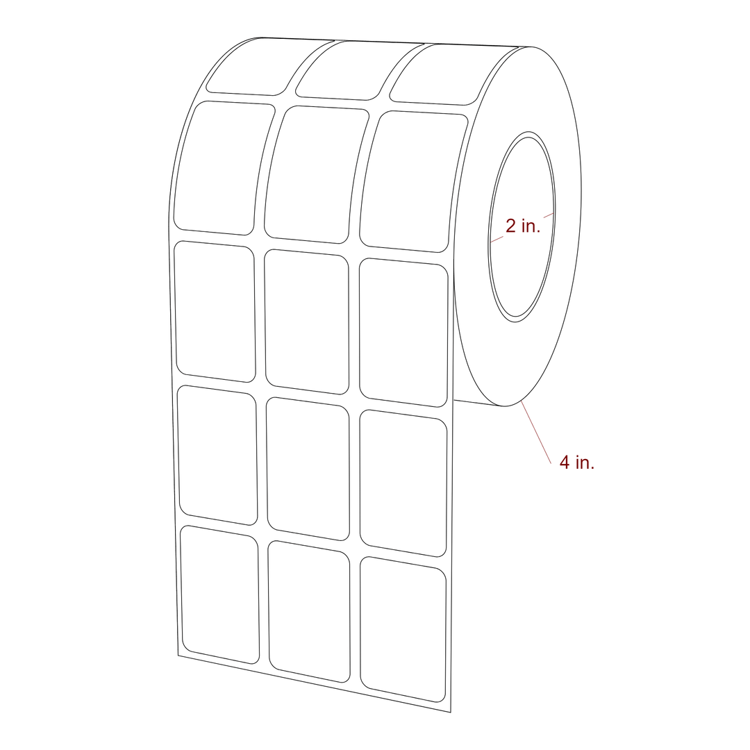 1 Inch x 1.5 Inch Rectangle Inkjet Label Roll - 2 Inch Core - 4 Inch Roll OD - 3Up - 3D Perspective
