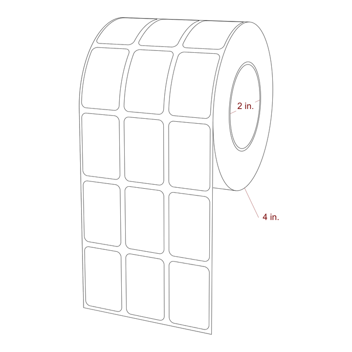 1 Inch x 1.5 Inch Rectangle Inkjet Label Roll - 2 Inch Core - 4 Inch Roll OD - 3Up - 3D Perspective